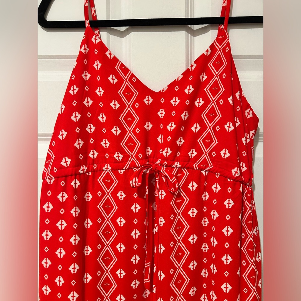 NWOT Red Print Boho Tiered Summer Maxi Dress with Adjustable Spaghetti Straps - Picture 7 of 14